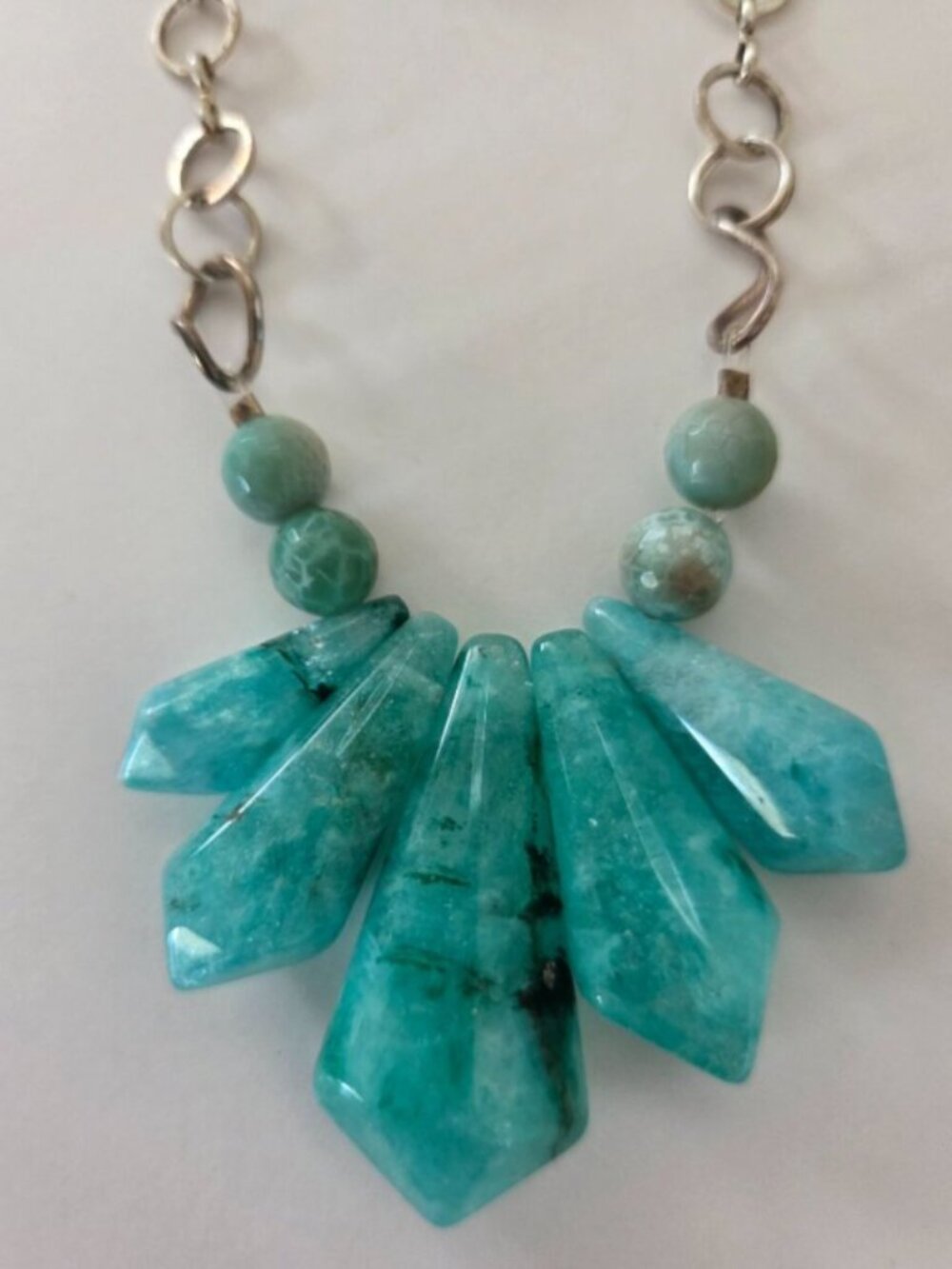 Handmade Chicago Artist Turquoise Green Fan Pendant Necklace/Earring Set